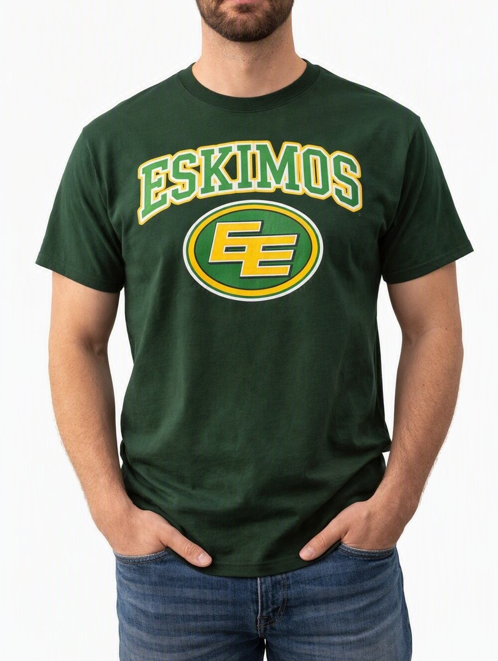Vintage Edmonton Eskimos CFL Tee Green Double E Logo Football Fan Shirt Cotton